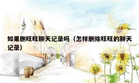 如果删旺旺聊天记录吗（怎样删除旺旺的聊天记录）