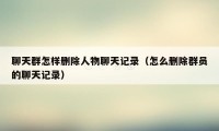 聊天群怎样删除人物聊天记录(怎么删除群员的聊天记录)