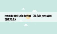 mt破解雏鸟短视频教程（雏鸟短视频破解 百度网盘）