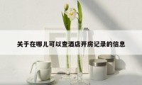 关于在哪儿可以查酒店开房记录的信息